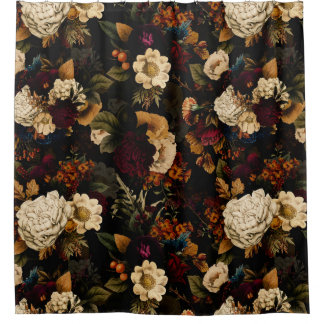 Grand Millennial  Maximalism Moody Florals  Shower Curtain