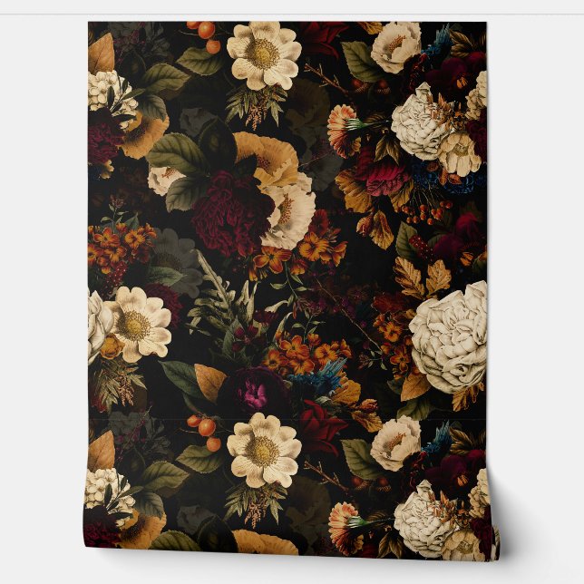 Grand Millennial  Maximalism Moody Florals  Wallpa Wallpaper (Unrolling)