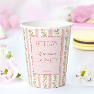 Grand millennial tea party baby shower monogrammed paper cups