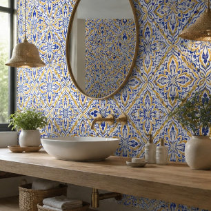 Grand Mosaic Blue and Gold Floral Mediterranean Ceramic Tile