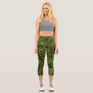 Grand Moss Green and Gold Marble Texture Design Capri Leggings
