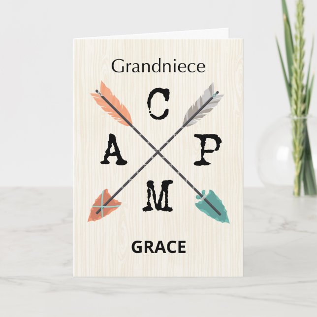 Grand Niece Camp Personalise Name Arrows Card (Front)