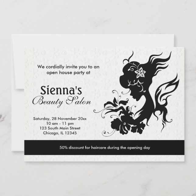 Grand Opening Beauty Salon (Black) Invitation (Front)