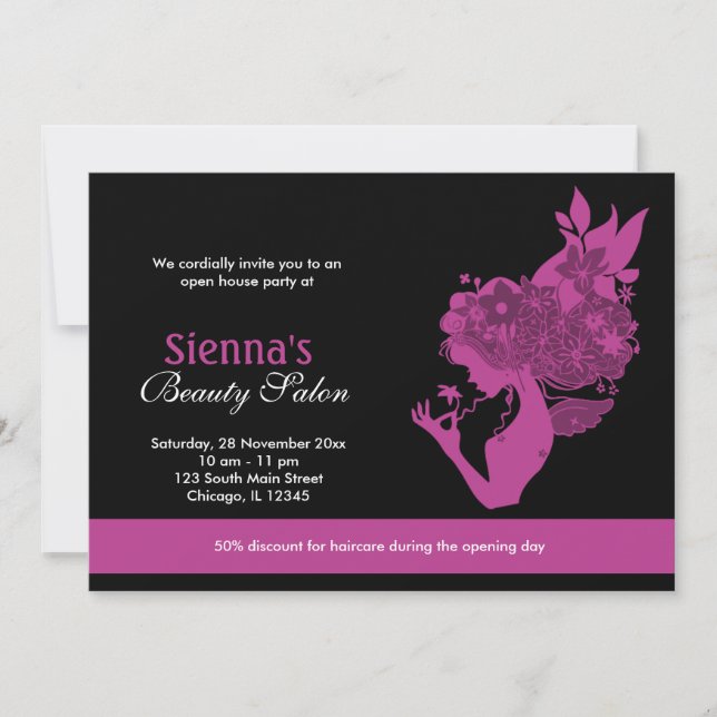 Grand Opening Beauty Salon (Plum) Invitation (Front)