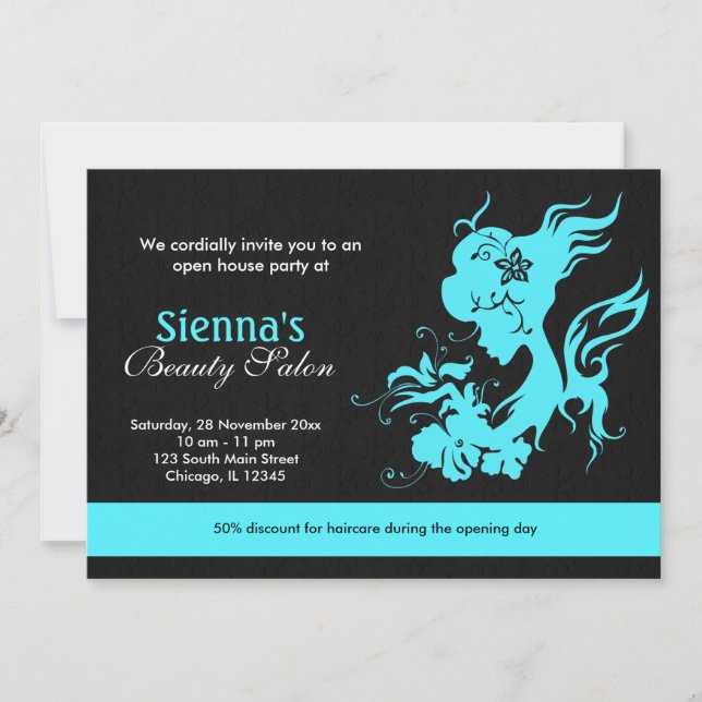 Grand Opening Beauty Salon (Turquoise) Invitation (Front)