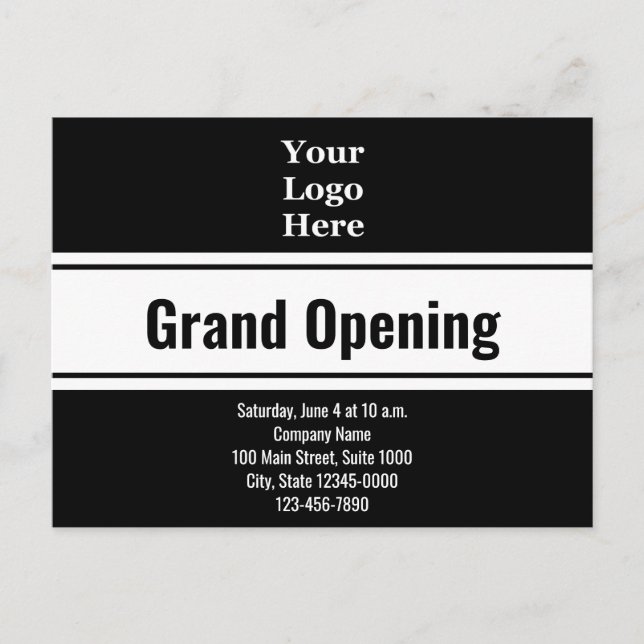 Grand Opening Black and White Invitation Template Postcard (Front)
