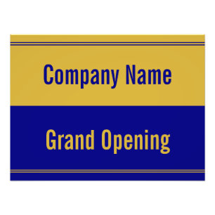 Grand Opening Blue Gold Company Name Window Sign