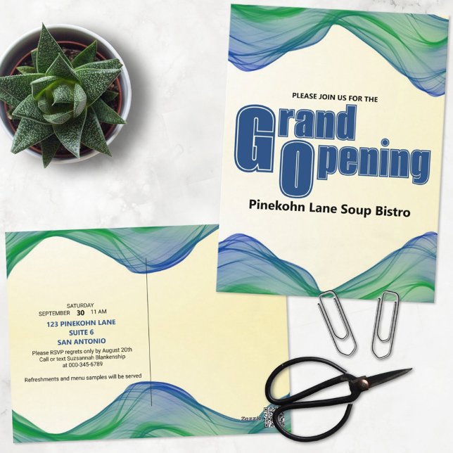 Grand Opening Blue Green Border Watercolor Waves  Postcard (Creator Uploaded)