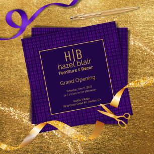 Grand Opening Business Gold Monogram Purple Sq Invitation