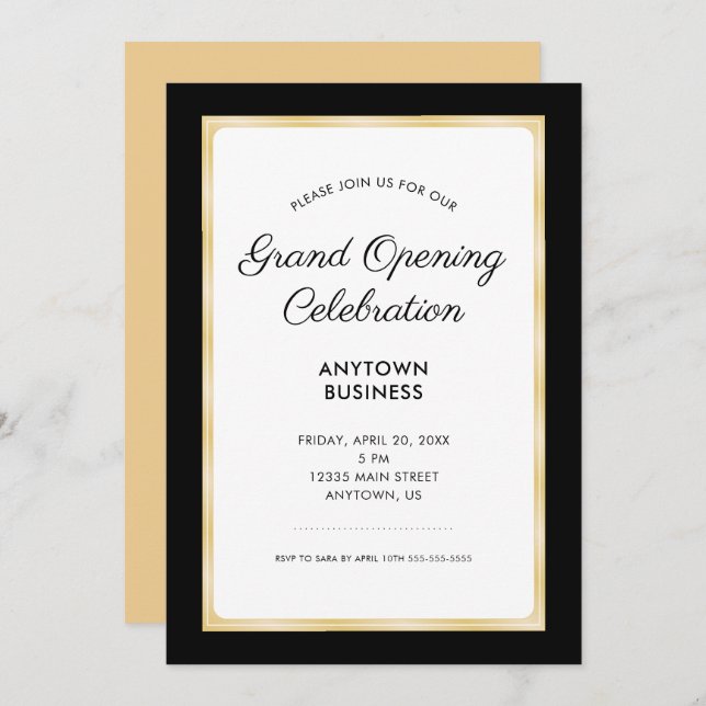 Grand Opening Celebration | Blackl and Gold Invitation (Front/Back)