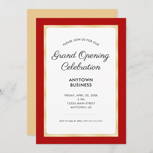 Grand Opening Celebration | Red and Gold Invitation (Front/Back)