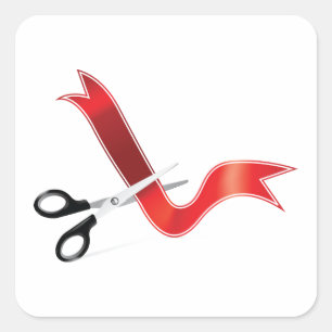 Grand Opening Celebration Scissors Cutting Ribbon Square Sticker
