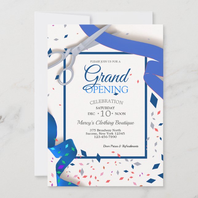 Grand Opening Event Blue Ribbon Invitation (Front)