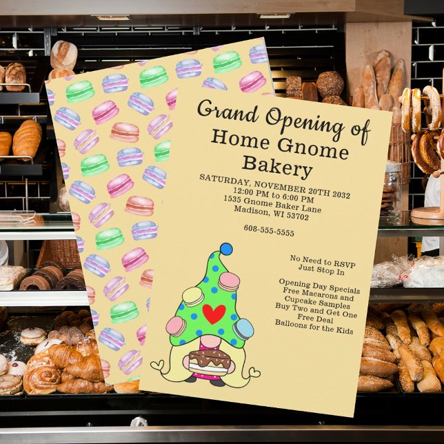 Grand Opening Gnome Bakery Pastry Cakes Treats Invitation (Grand Opening Gnome Bakery Pastry Cakes Treats Invitation, business, company, baker, open house,)