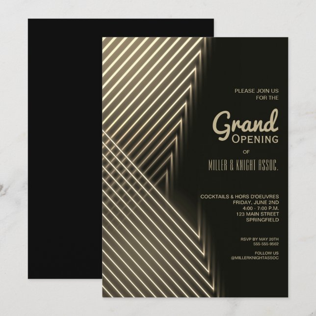 Grand Opening Gold Neon Lights Invitations (Front/Back)