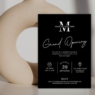 Grand Opening Logo Here Minimalist Black & White Invitation