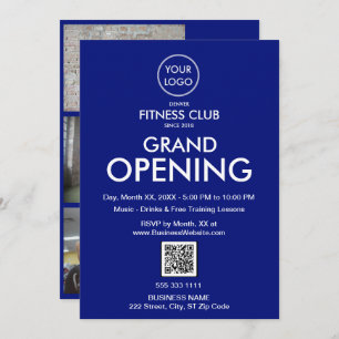 Grand Opening Modern Blue Business Logo QR Code Invitation