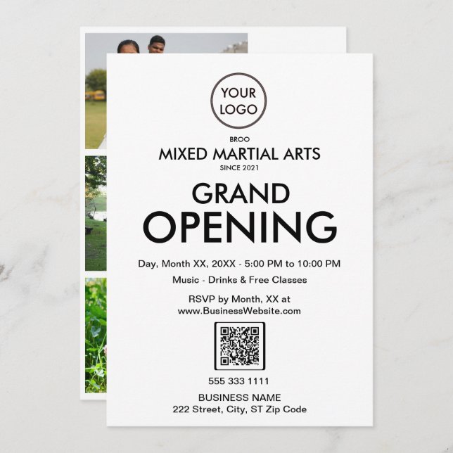 Grand Opening Modern White Business Logo QR Code Invitation (Front/Back)