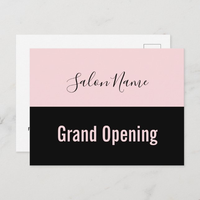 Grand Opening Pale Pink Black Beauty Salon Name Postcard (Front/Back)