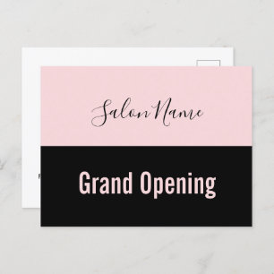 Grand Opening Pale Pink Black Script Beauty Salon Postcard