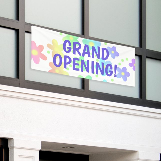 GRAND OPENING! Pastel Rainbow Flowers Banner (Outside Building)