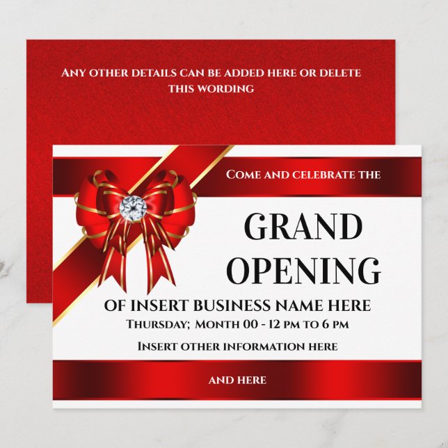 Grand opening red ribbon bow DIY company  Save The Date (Front/Back)