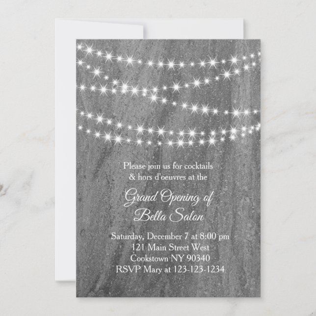 Grand Opening Twinkle Lights granite Invitation (Front)