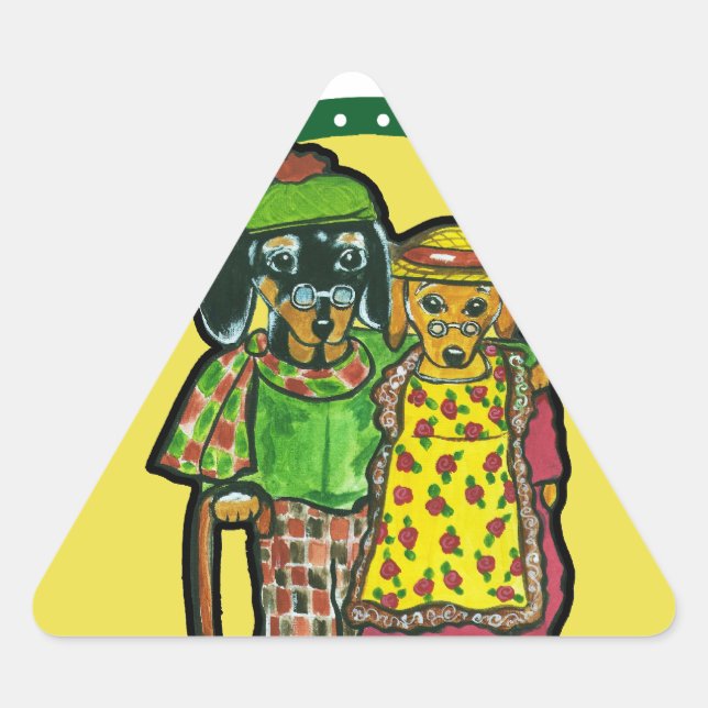 Grand Parent Doxies Triangle Sticker (Front)