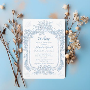 Grand Periwinkle Baroque Filigree Baby Shower Invitation
