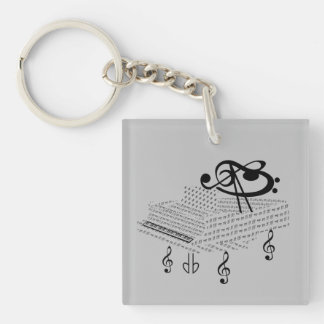 Grand piano and Ludwig van Beethoven, music notes Key Ring