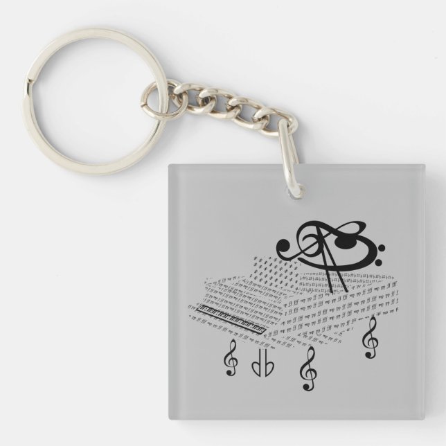 Grand piano and Ludwig van Beethoven, music notes Key Ring (Front)