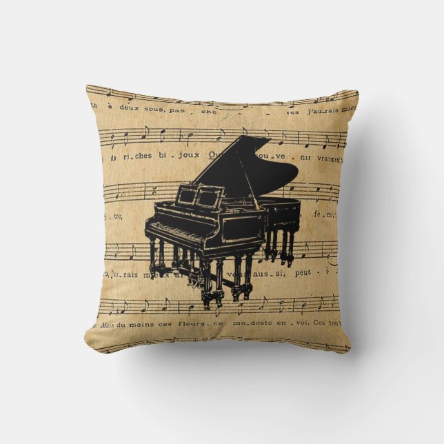Grand Piano Antique French Sheet Music Cushion (Front)