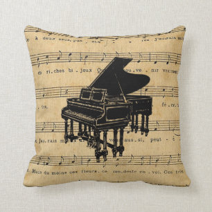 Grand Piano Antique French Sheet Music Cushion