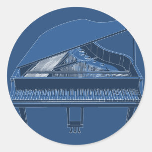 Grand Piano: Blueprint Painting: Classic Round Sticker