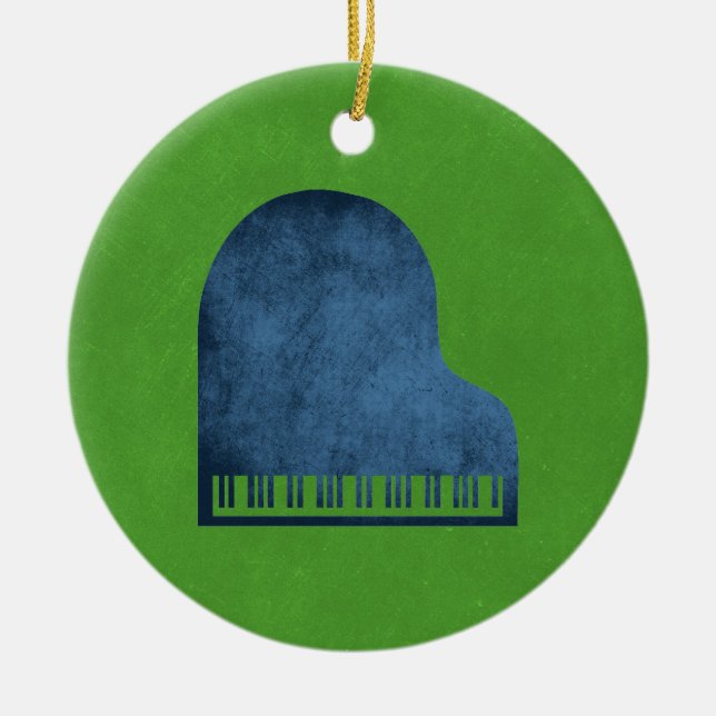 Grand Piano Blues Ceramic Tree Decoration (Front)