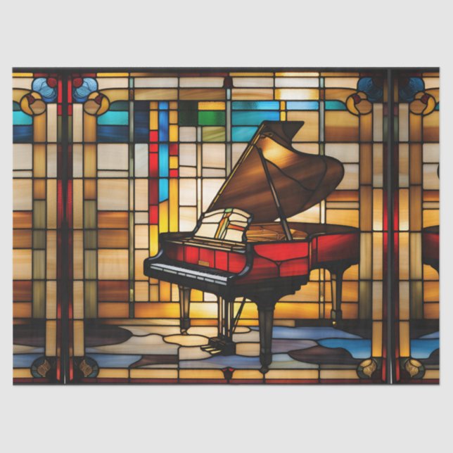 Grand Piano Faux Stained Glass for Decoupage Craft Tissue Paper (Front)
