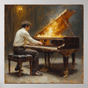 Grand Piano Fiery Performance Poster