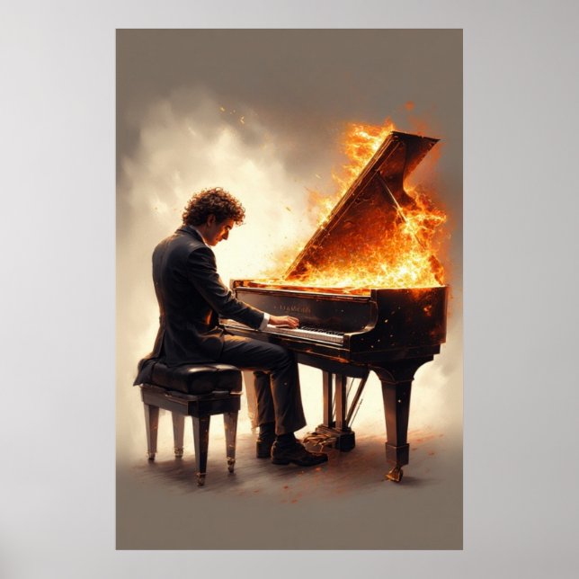 Grand Piano Fiery Performance Poster (Front)