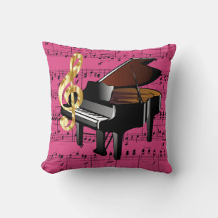 Grand Piano Gold Treble Clef Fuchsia Sheet Music Cushion