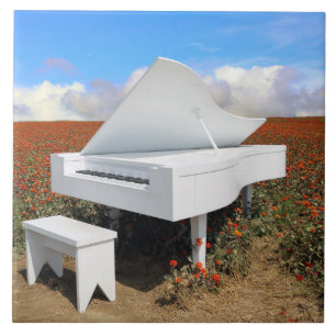 Grand piano in zinnia field ceramic tile