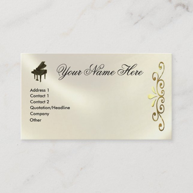 Grand Piano Keyboard Music Notes  and G-Clef Business Card (Front)