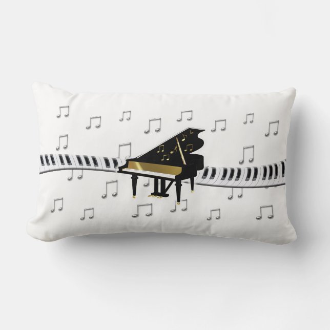 Grand Piano Keyboard Music Notes Lumbar Cushion (Front)