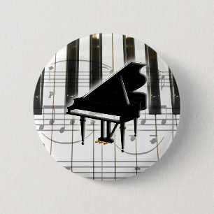 Grand Piano Keyboard & Notes 6 Cm Round Badge