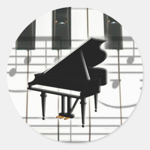 Grand Piano Keyboard & Notes Classic Round Sticker