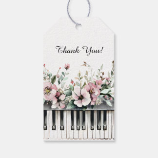 Grand Piano Keys Floral Bouquet Thank You Gift Tags