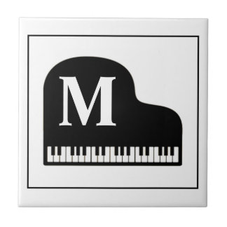 Grand Piano Monogram Pianist Black and White Ceramic Tile