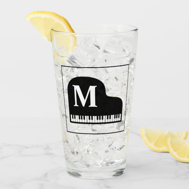 Grand Piano Monogram Pianist  Black and White Clas Glass (Front Ice)