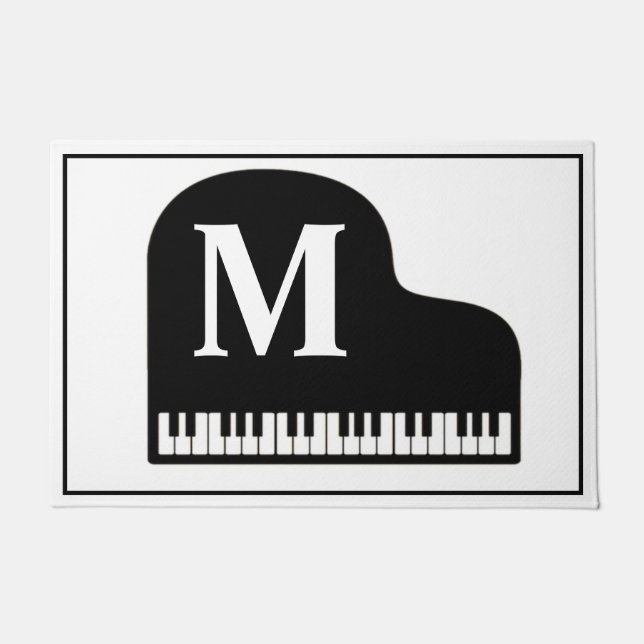 Grand Piano Monogram Pianist  Black and White  Doormat (Front)