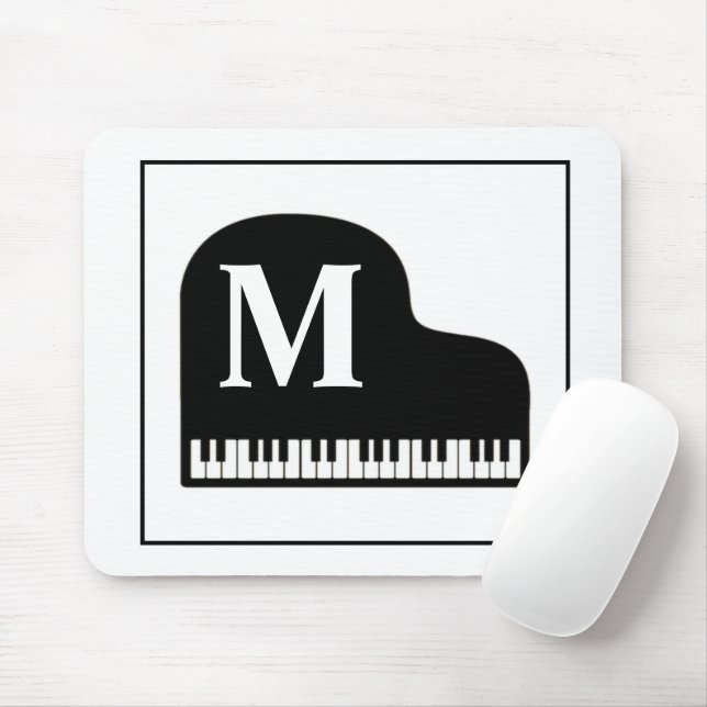 Grand Piano Monogram Pianist  Black and White  Mouse Pad (With Mouse)