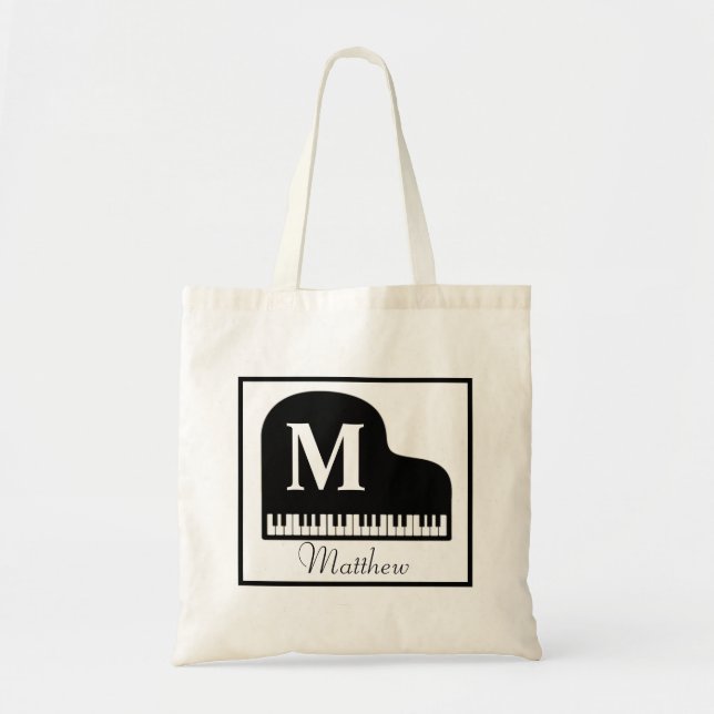 Grand Piano Monogram Pianist Personalise  Tote Bag (Front)